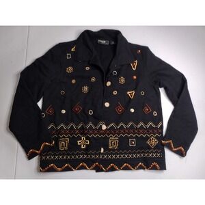 Onque Petite Black Embroidered Beaded Jacket Boho Western Casual Size‎ PS
